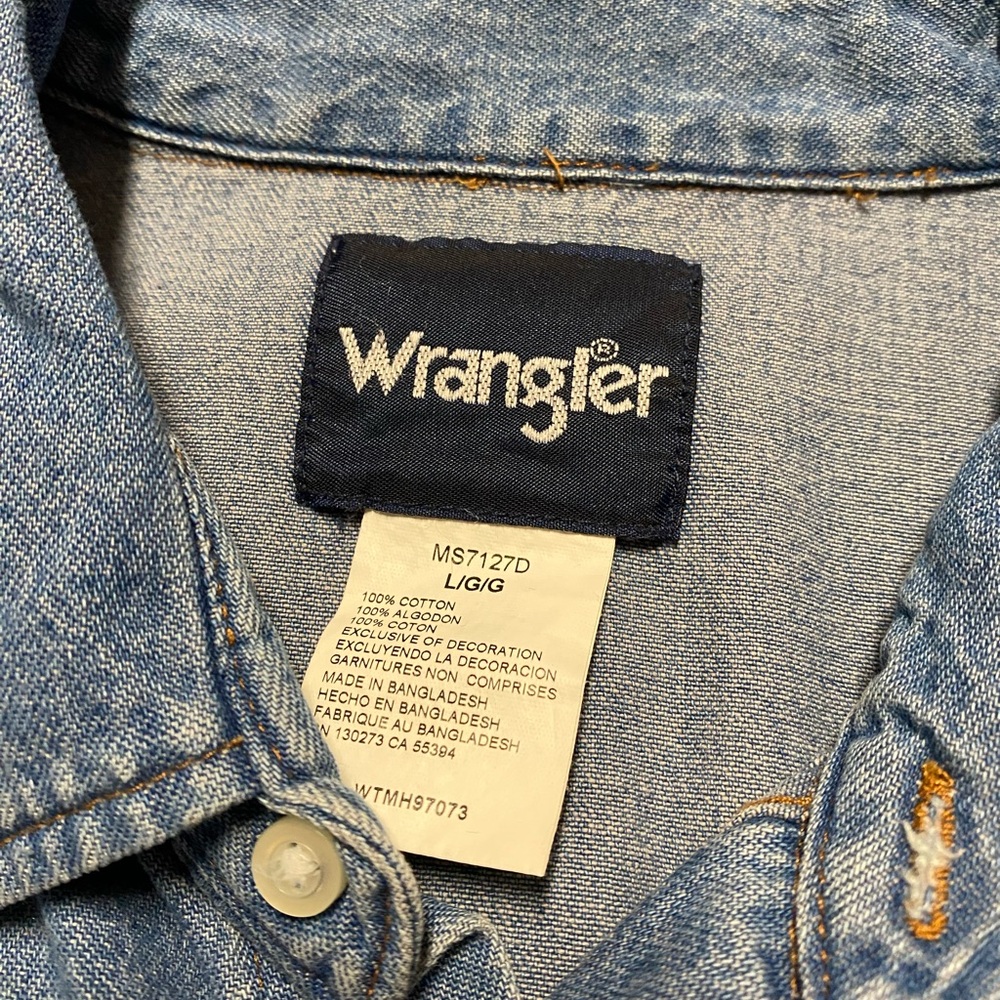 Wrangler Pearl Snap Button Down Long Sleeve Shirt Men’s L Blue Jean Casual Denim - Picture 10 of 10